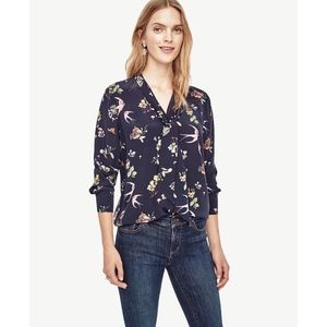 NWOT Ann Taylor Silk Tie Neck Birdcage Blouse XSP